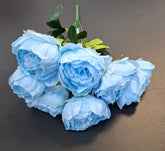 Buchet bujori artificiali albastru deschis – 7 flori, aspect natural 40cm